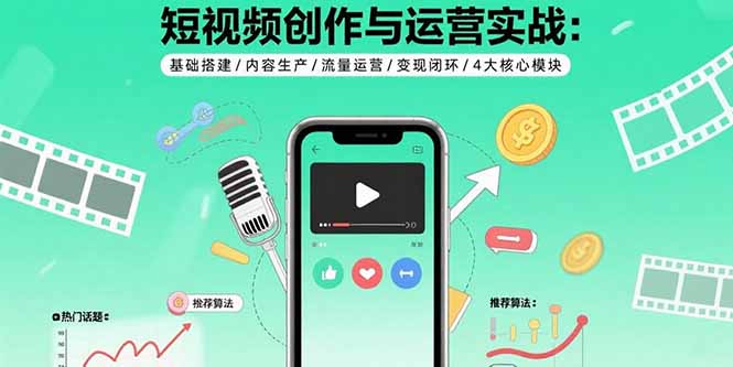 短视频创作与运营实战：基础搭建/内容生产/流量运营/变现闭环/4大核心模块-网创资源