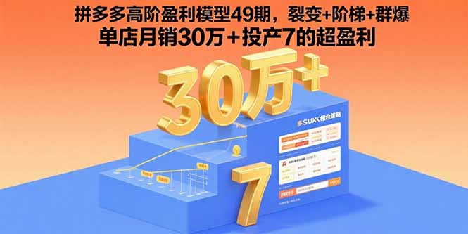 拼多多高阶盈利模型49期，裂变+阶梯+群爆  单店月销30万+投产7的超盈利-网创资源