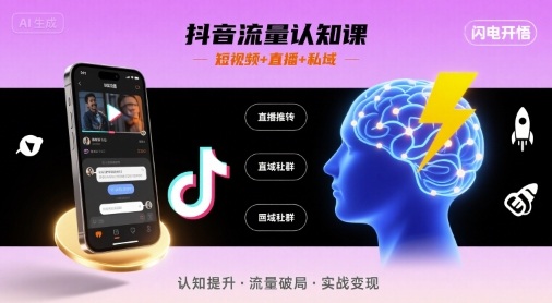 抖音流量认知课，短视频+直播+私域，认知提升，闪电开悟-网创资源