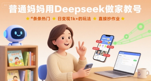 普通妈妈用Deepseek做家教号，条条热门，日变现1k+的玩法，直接抄作业-网创资源