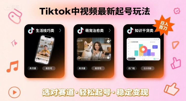 Tiktok中视频最新起号玩法，想要日入百刀，做好这几个赛道就可以了-网创资源