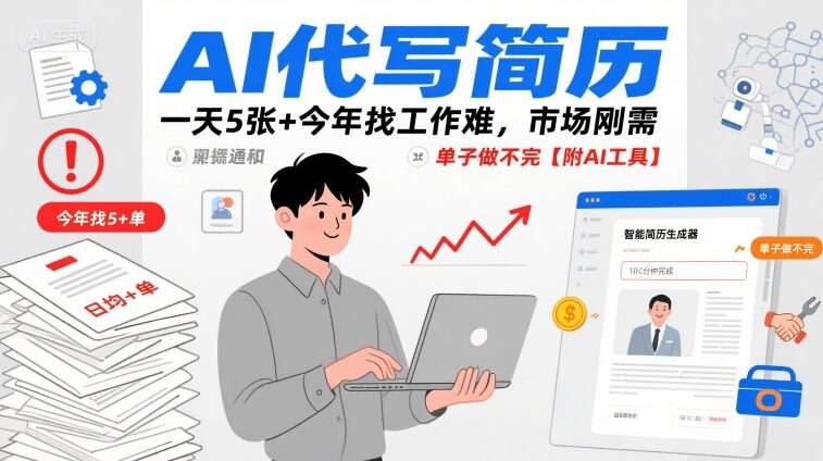 AI代写简历，一天5张+今年找工作难，市场刚需，单子做不完【附AI工具】-网创资源