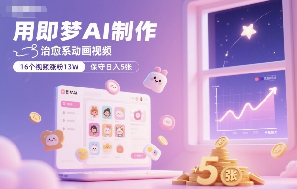 用即梦AI制作治愈系动画视频，16个视频涨粉13W，保守日入5张-网创资源