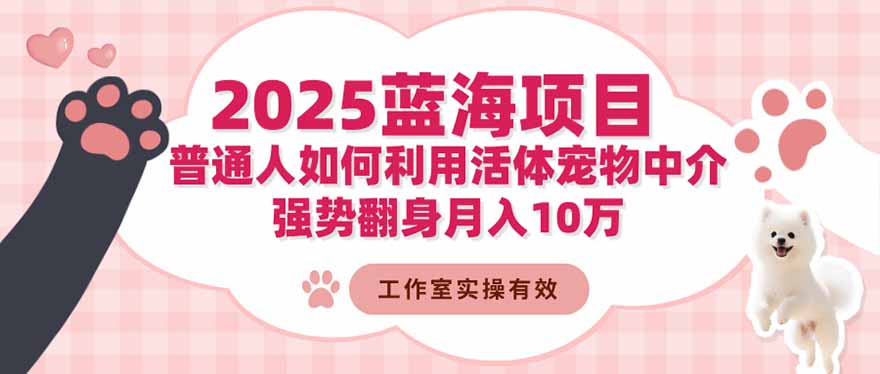 2025蓝海项目：普通人如何利用活体宠物中介，强势翻身月入10万-网创资源