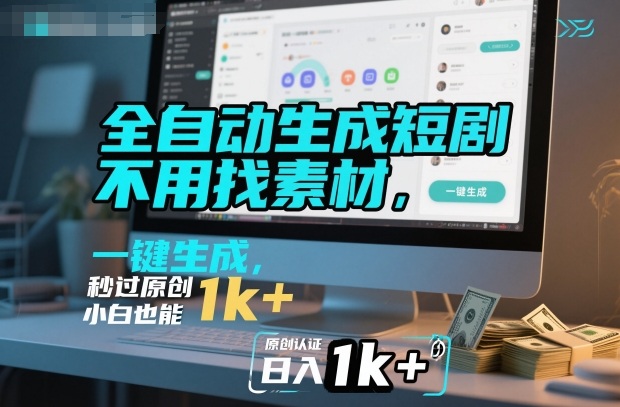 全自动生成短剧，不用找素材，不用剪辑，一键生成，秒过原创，小白也能轻松日入1k+【揭秘】-网创资源