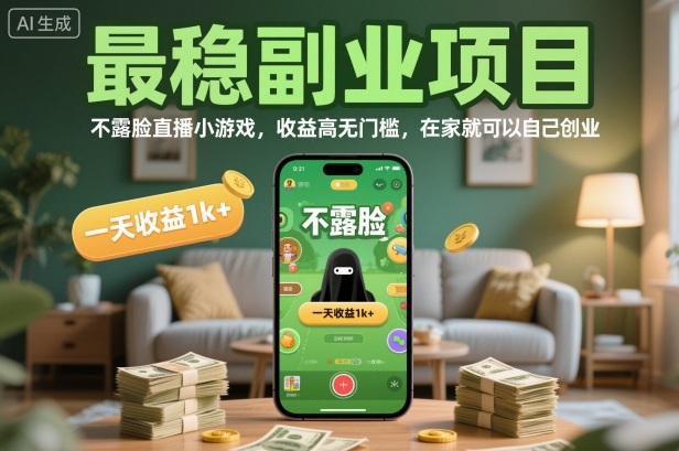 最稳副业项目，不露脸直播小游戏，收益高无门槛，一天收益1k+，在家就可以自己创业【揭秘】-网创资源