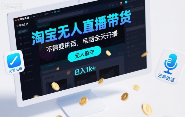 淘宝无人直播带货，不需要出镜，不需要讲话，电脑全天开播，轻松上手，日入1k+【揭秘】-网创资源